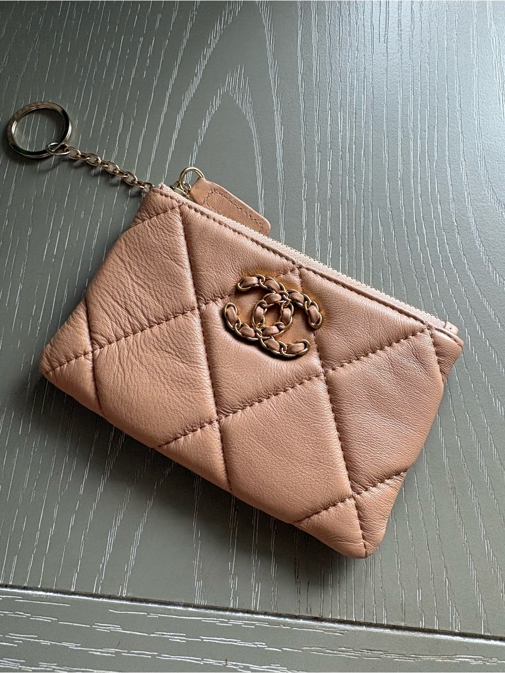 FAsHION Quilted Mini Zip Pouch in Caramel with Gold Hardware